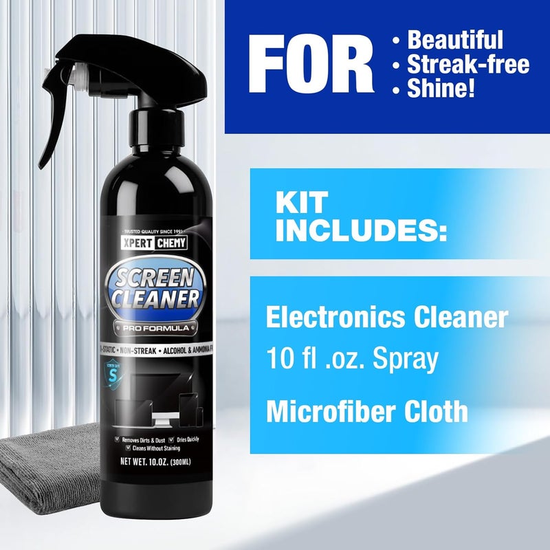 XPERTCHEMY Screen Cleaner Spray and Wipe, 10oz TV Screen Cleaner Spray and Microfiber Cloth kit for Phones, iPads, Computer, MacBooks, Laptops, Monitor and Electronic Devices - Image 2